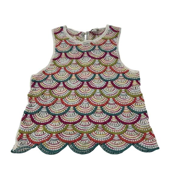 Sundance Womens XS Sleeveless Colorful Scalloped Blouse Knit Top Fun Summer - Picture 1 of 7